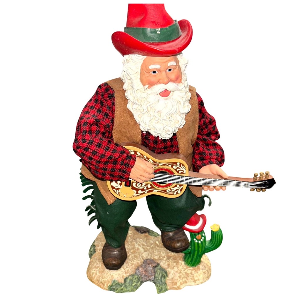 Cowboy Santa Figurine‎ Guitar Western Christmas Decor PDL Resin Southwest Cactus